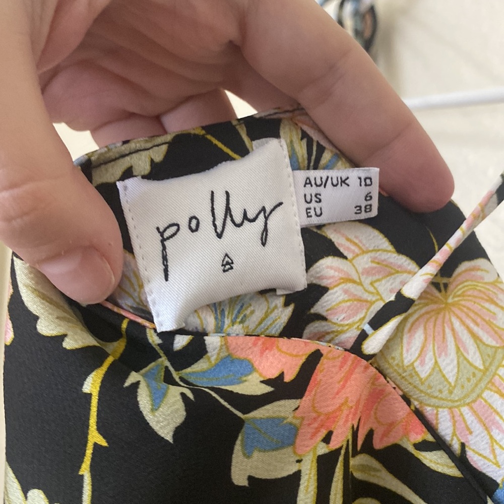 Oh Polly Black Floral Silky Mini Slip Dress Shoulder Ties 6 Strappy Minidress - Picture 7 of 10